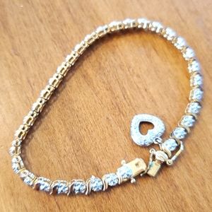 Vintage 925 China Gold Toned Bling Heart Charm Bracelet